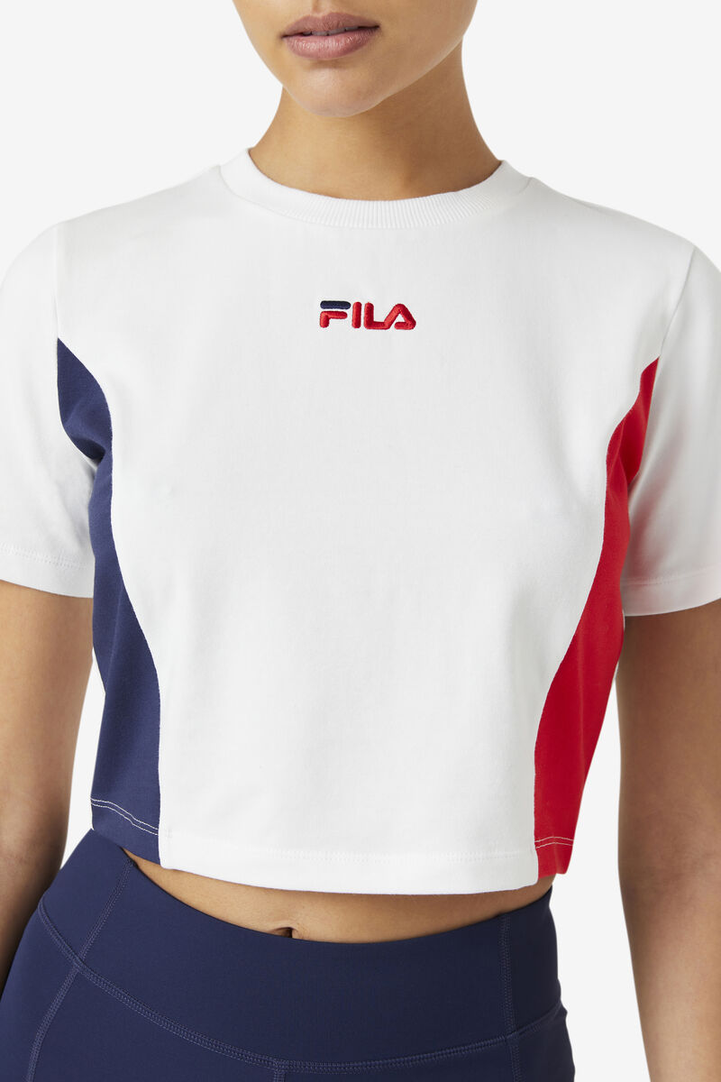 Fila Piera Crop Top White / Red / Navy | ZjbrSzVCKQu