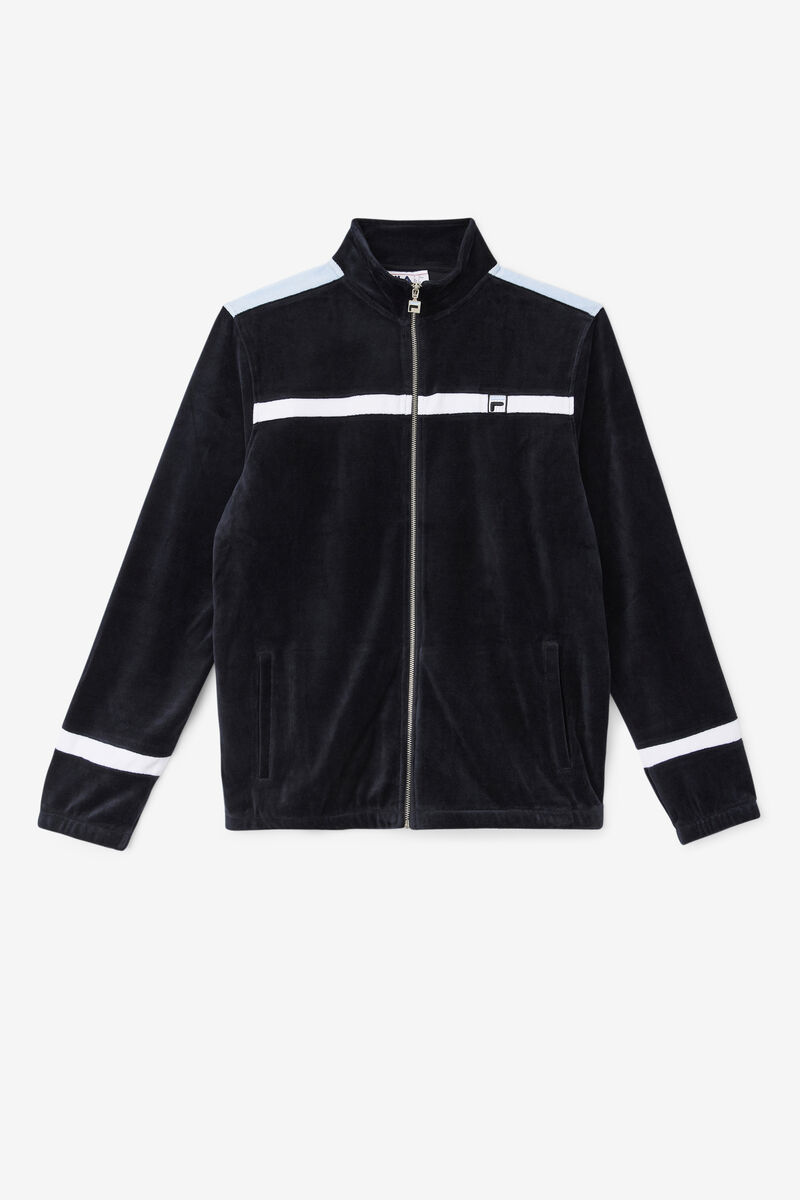 Fila Ravid Velour Jacket Black / White | 7mlvKjabt6b