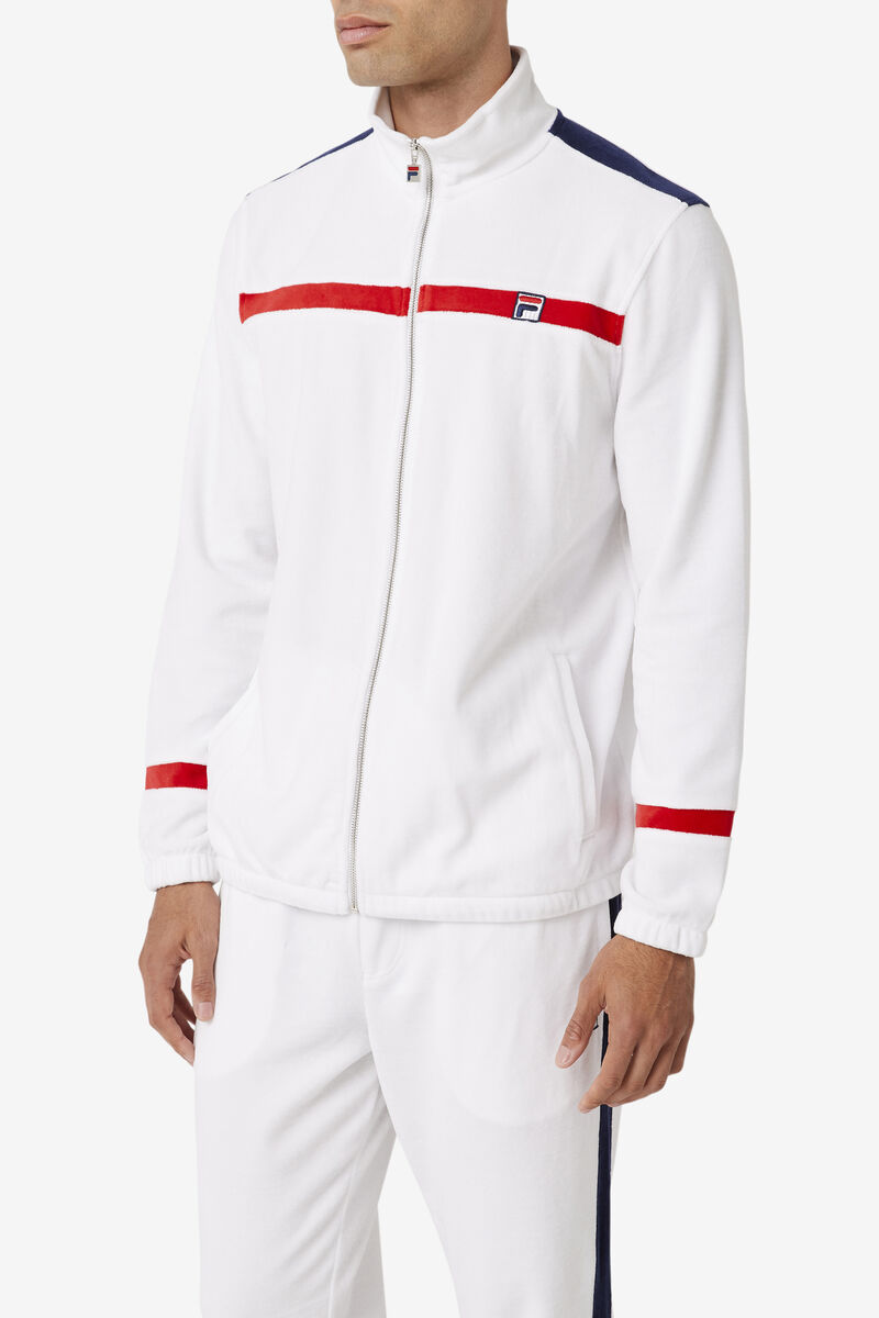 Fila Ravid Velour Jacket White / Red / Navy | J5lkvezeaav