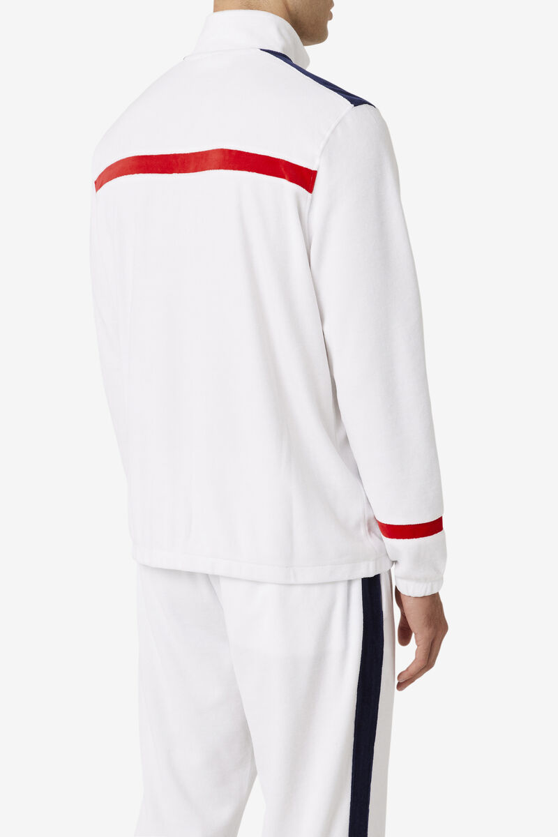 Fila Ravid Velour Jacket White / Red / Navy | J5lkvezeaav