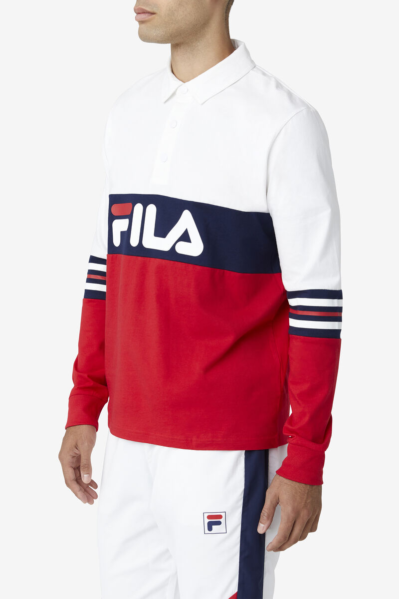 Fila Syd Long Sleeve Polo White / Red / Navy | kSN6UIfmdDy