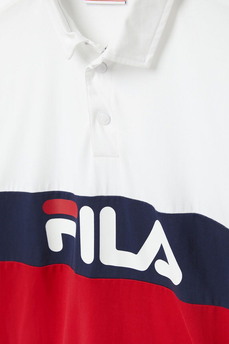 Fila Syd Long Sleeve Polo White / Red / Navy | kSN6UIfmdDy