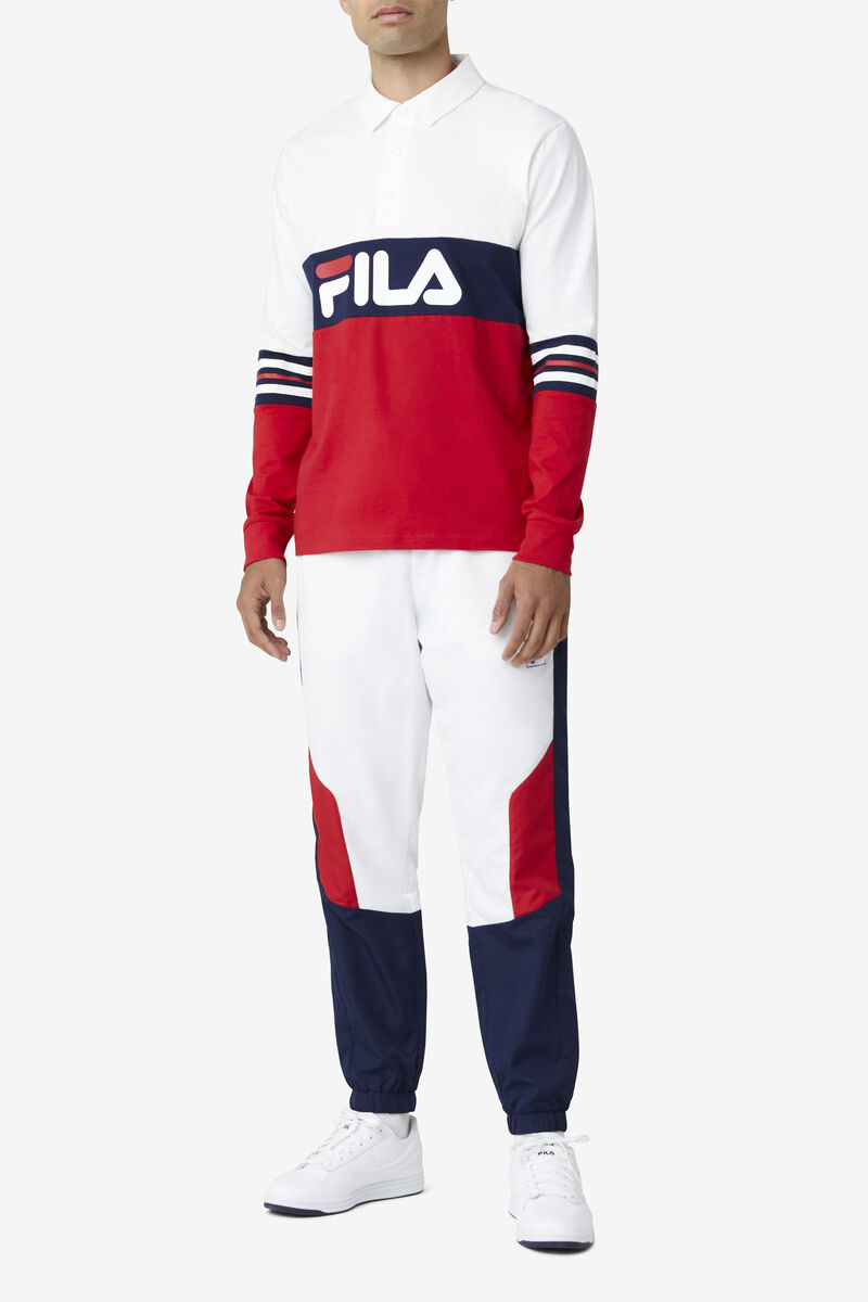 Fila Syd Long Sleeve Polo White / Red / Navy | kSN6UIfmdDy