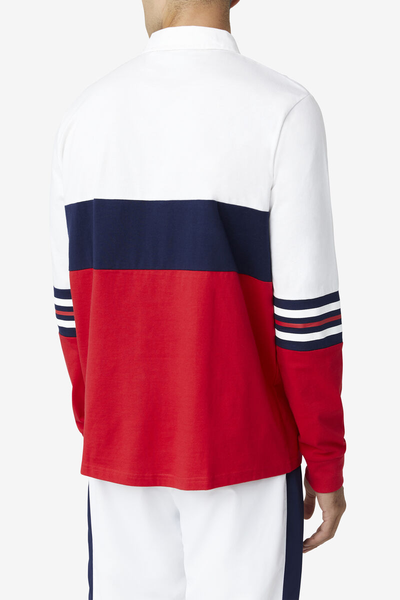 Fila Syd Long Sleeve Polo White / Red / Navy | kSN6UIfmdDy