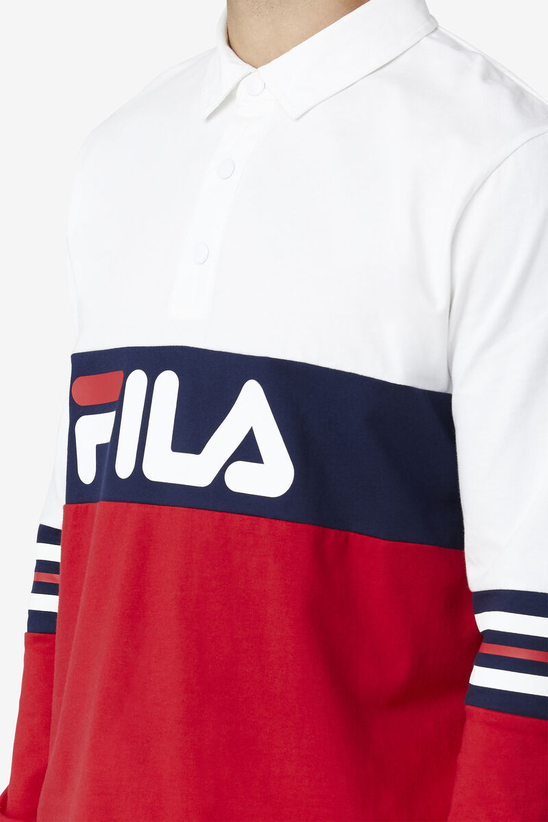 Fila Syd Long Sleeve Polo White / Red / Navy | kSN6UIfmdDy