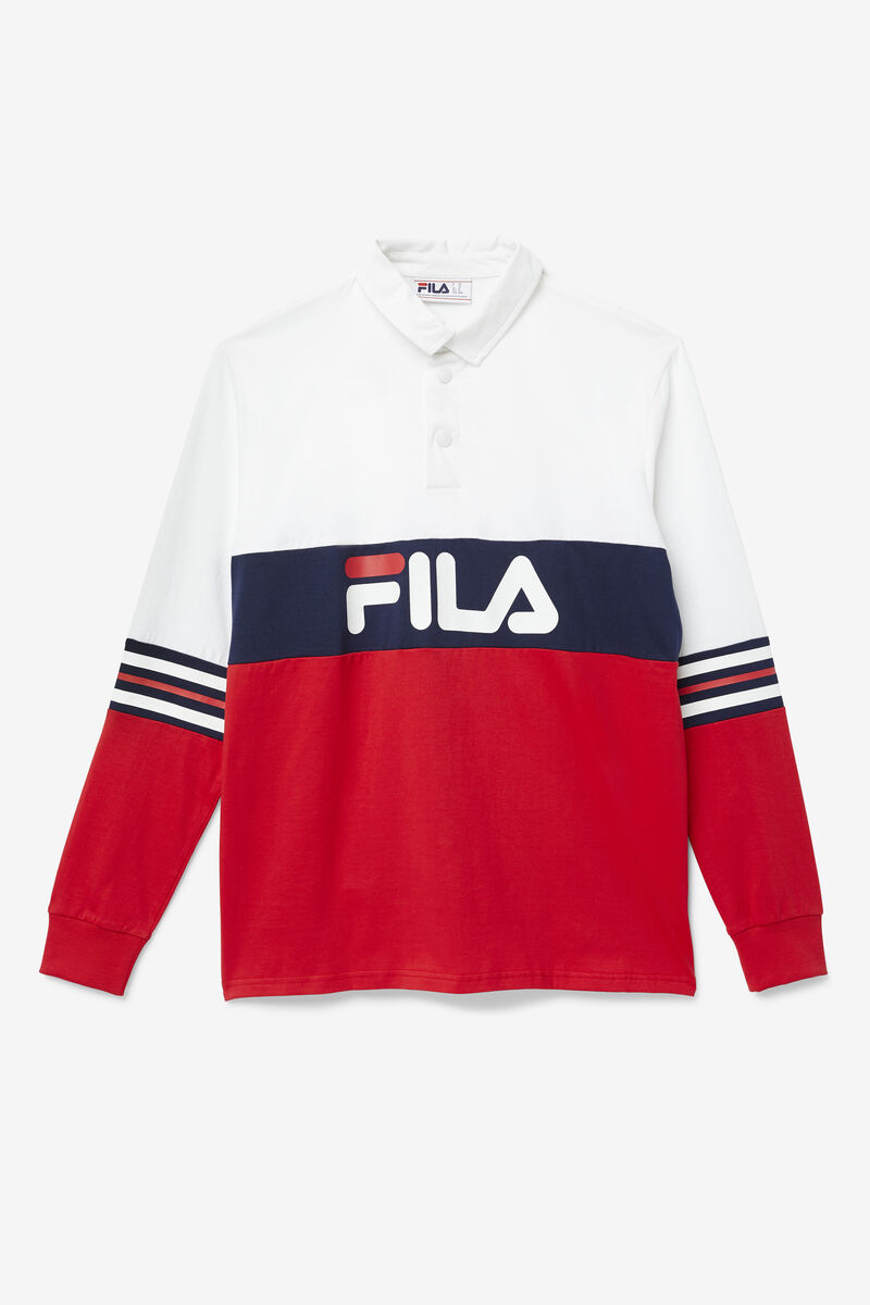 Fila Syd Long Sleeve Polo White / Red / Navy | kSN6UIfmdDy