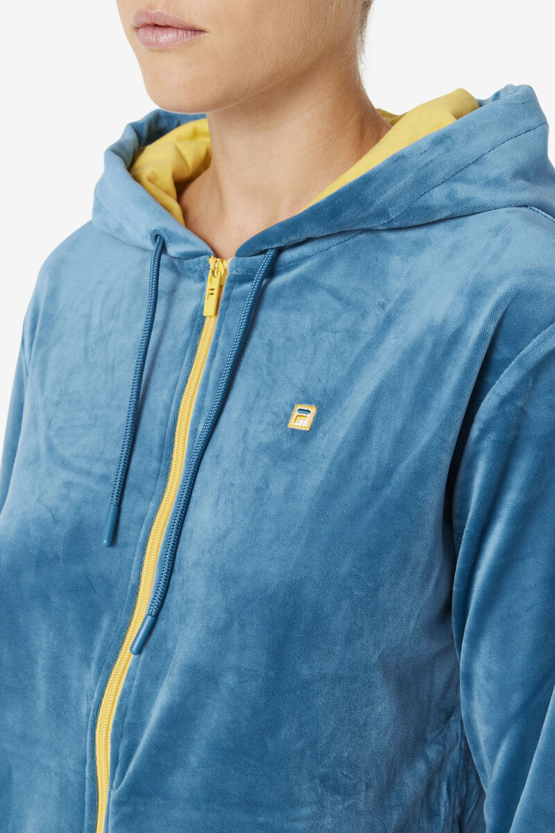 Fila Tove Velour Full Zip Hoodie Blue Coral | PrDppt6w9qs